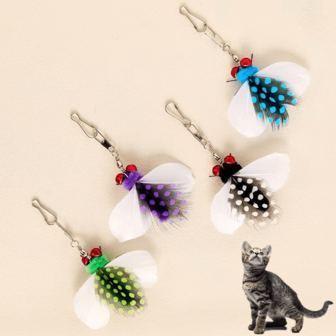 Juguetes lindos para gatos, juguetes de varita interactivos de repuesto, juguetes de insectos realistas para gatos con gancho, juguetes para gatos de interior, accesorios de cebo para gatos, juguetes de plumas artificiales para gatos, diseño de mariposa realista para el tiempo de juego