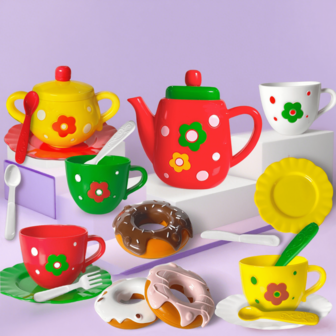 女孩茶会套装、假装茶壶套装、公主茶时间茶壶厨房玩具、生日杯复活节圣诞节儿童礼物
