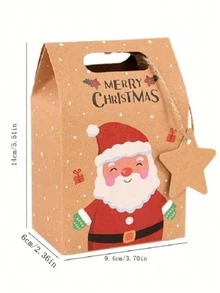 12Pcs Merry Christmas Candy Box With Tag 6 Patterns Kraft Paper Gift Packing Bag 2024 Xmas Party Home Decor New Year 2025,Christmas,Wedding Gift Bag