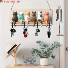 Perchero de llaves con silueta de gato moderno con 4 ganchos de metal - Estante de llaves de madera colgante, cartel decorativo multiusos con tema animal para entrada, habitación y decoración de granja, texto en inglés