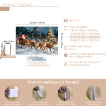 لوحة جدارية فينتاج قطعة واحدة، طباعة على قماش لسانتا كلوز وعربة الأيائل، للاستخدام الداخلي أو الخارجي، موضوع السيد كلوز، ديكور عيد الميلاد | ملصق عيد الميلاد | مؤطر أو غير مؤطر، ديكور الغرفة، ديكور المنزل، ديكور غرفة طالب الجامعة، هدايا لديكور الجدران في الفندق، المنزل، غرفة المعيشة، غرفة النوم، الحمام والمكتب