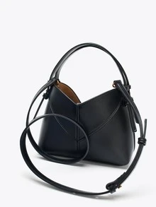 Women's Contrast Color Design Mini Canvas Tote Bag, Fashion One Shoulder Handbag - Black - View 2