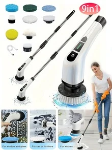 1. Cepillo de limpieza eléctrico inalámbrico y giratorio - Recargable por USB, 7-9 cabezales de cepillo reemplazables, ajuste de velocidad dual, mango telescópico desmontable, indicador de nivel de batería, adecuado para la limpieza de cocina/sala de estar/baño, alimentado por batería de litio, productos de limpieza doméstica 7 en 1 y 9 en 1 - Multicolor - Ver 2