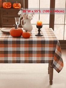 Taplak Meja Persegi Panjang Motif Kotak-kotak Musim Gugur/Dingin, Taplak Meja Kotak-kotak Cokelat Motif Kerbau Cocok Untuk Restoran, Dapur, Pesta Bertema, Meja Makan, Meja Persegi, Halloween, Dekorasi Sehari-hari - Oranye - View 10