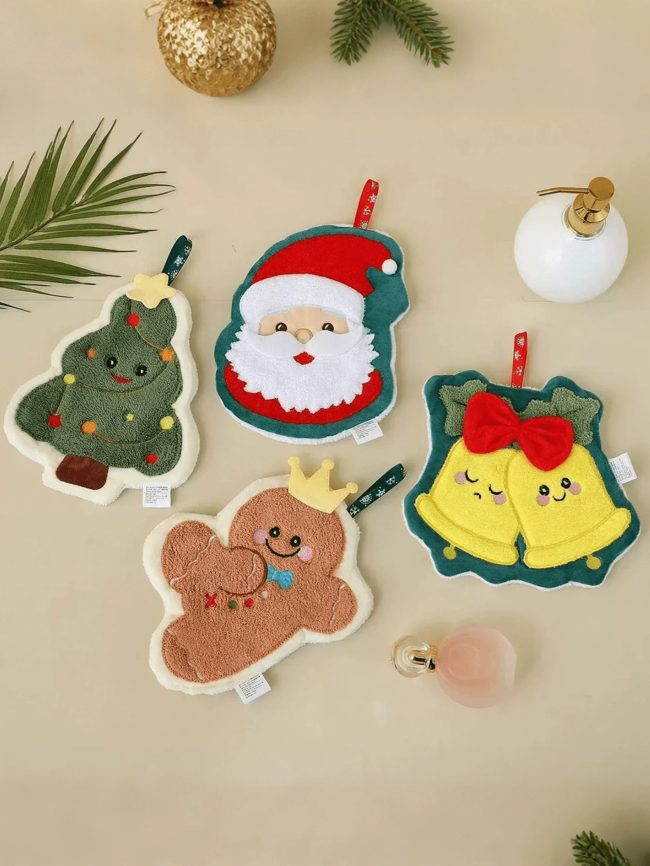 圣诞手巾，可爱卡通厨房加厚挂式浴室速干毛巾手帕，吸水圣诞厨房洗碗清洁布，厨房必备，家居必备用品，圣诞厨具 - 彩色 - 查看 1