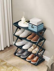Estantería plegable de plástico de 4 niveles - Organizador de almacenamiento independiente para varias habitaciones, diseño ahorra espacio que sostiene hasta 12 pares de zapatos