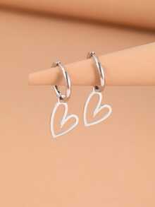 Aomogo 不锈钢女士耳环 - 镂空心形流苏吊坠，浪漫迷人，女士圈形耳环，女士珠宝礼物 - 銀色 - 查看 7