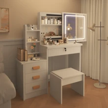 Dressing Table With Mirror And Stool - 87*36*136 Cm - LED And 3 Adjustable Lighting Modes - With 4 Drawers And Multiple Shelves - White - trắng - Xem 5