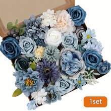 Artificial Flowers Combo Box Set Dusty Blue Flowers Fake Wedding Flowers Bulk For DIY Wedding Bouquets Centerpieces Arrangements Bridal Shower Table Decorations - 藍白色 - 查看 9