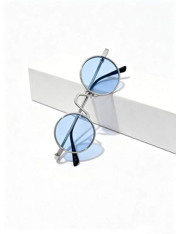 Retro Round Ombre Glasses, Metal Frame & Unique Women's Glasses, Steampunk Vintage Round Frame Fashionable Eyeglasses