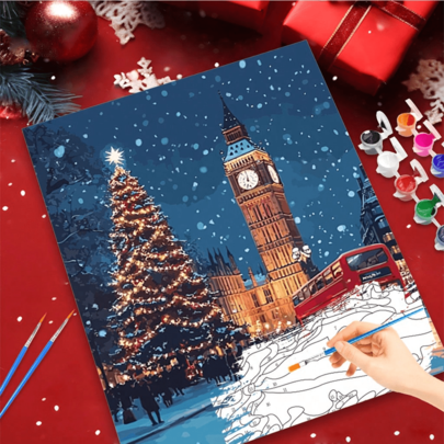 1 pieza Pintura por números para adultos Kit pintado a mano Pintura de Noche de Navidad Colorear por números para regalo DIY 40x50cm/16x20 pulgadas Sin marco