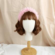 A Multi-Layered Lace Headband With A Doll-Like Feel For A Sweet And Soft Girl. A Lolita Flower Bow Headband And A Cute Japanese-Style Soft Girl Headband. - Hồng - Xem 2