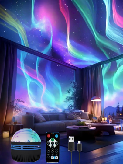 Luminária de projetor Aurora Boreal 1 peça - Luz noturna LED de 7 cores com controle remoto, luz ambiente ajustável para decoração de quarto, escritório ou sala de jogos, cria um efeito Aurora Boreal deslumbrante, iluminação ambiente para quarto | Luminária LED USB