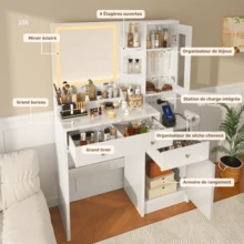 Dressing Table With LED Mirror - 85 X 38 X 136 Cm - 2 Sockets And USB - 3 Adjustable Colors - 2 Drawers, 5 Shelves, And 2 Cabinets - White - 查看 4