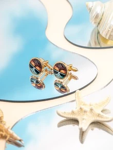 1 par de gemelos de estilo de negocios casual y encantador con diseños florales y geométricos, adecuados para que el novio y los padrinos los usen con trajes y camisas, un gran regalo para el Día del Padre y la temporada de bodas - Multicolor - Ver 6