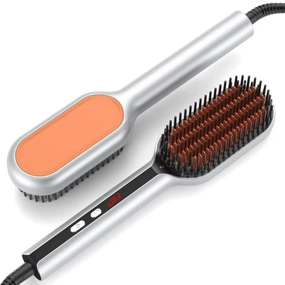UKLISS Hair Straightener Brush: Ceramic-Coated Negative Ionic Straightening Comb With 120-240V Dual Voltage, Fast-Heating Hot Comb For Thick/Curly Hair - Reduces Frizz & Boosts Shine, Great For Travel