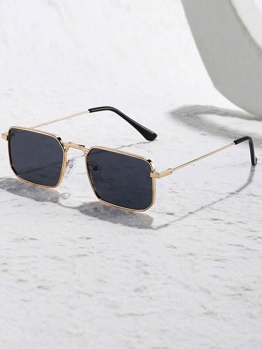 Women's Square Rectangular Sunglasses, Rich Style, Fashionable And Elegant Metal Frame, Suitable For Daily Wear, Beach Accessories, Summer Sunglasses, Beach, Vacation, Travel - 黑色 - 查看 1