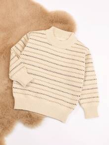 1pc Toddler Boys/Girls Striped Knit Pullover Sweater, Beige, Suitable For Autumn & Winter - Beige - View 3