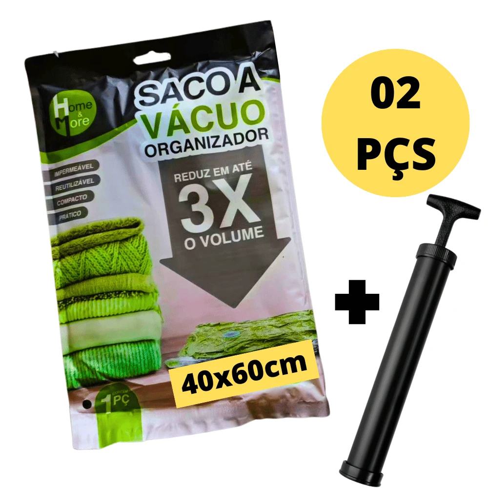 Sacos A Vácuo 40x60cm Com Bomba Succção De Guarda Roupa Para Viagem Organização Malas - Transparente - Visão 1