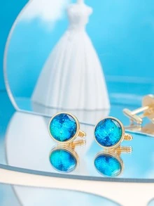 1 par de gemelos de estilo de negocios casual y encantador con diseños florales y geométricos, adecuados para que el novio y los padrinos los usen con trajes y camisas, un gran regalo para el Día del Padre y la temporada de bodas - Multicolor - Ver 4