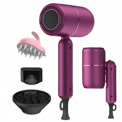 Professional Ionic Hair Dryer Hairdryer Powerful AC Motor Quick Drying With 1Speed 1Heat Setting, Cool Shot Button With 1 Diffuser & 2 Concentrator For Women Man (Purple)
