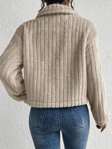 Novedades otoño/invierno para mujer chaqueta casual , sensual y elegante para el día a día Ideal para salidas, vacaciones, reuniones y festivales Cálido, resistente al viento y al frío Perfecto para Año Nuevo, Navidad, Halloween y San Valentín Cazadora con diseño de solapa con botón delantero de franela - Caqui - Ver 2