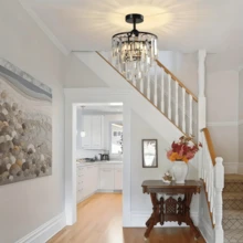 Lámpara colgante de cristal y oro, lámpara de araña de cristal lujosa y ligera, lámpara colgante semi-empotrada moderna, base de bombilla E26, bombilla no incluida, adecuada para sala de estar, pasillo, comedor y dormitorio - 25 cm/9,84 pulgadas - Ver 8