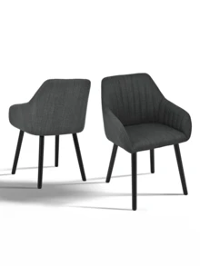 Goeurvant Modern Vertical-Stripe Upholstered Dining Chairs With Armrests And Solid Wood Legs For Dining Room, Kitchen, Living Room - Set Of 2 / Set Of 4 / Set Of 6 - Black Grey - 黑灰色 - 查看 12