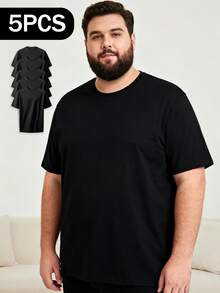 5-Pack Plus Size Cotton Tees - Daily & Casual | Black & White Essentials - 黑色 - 查看 1