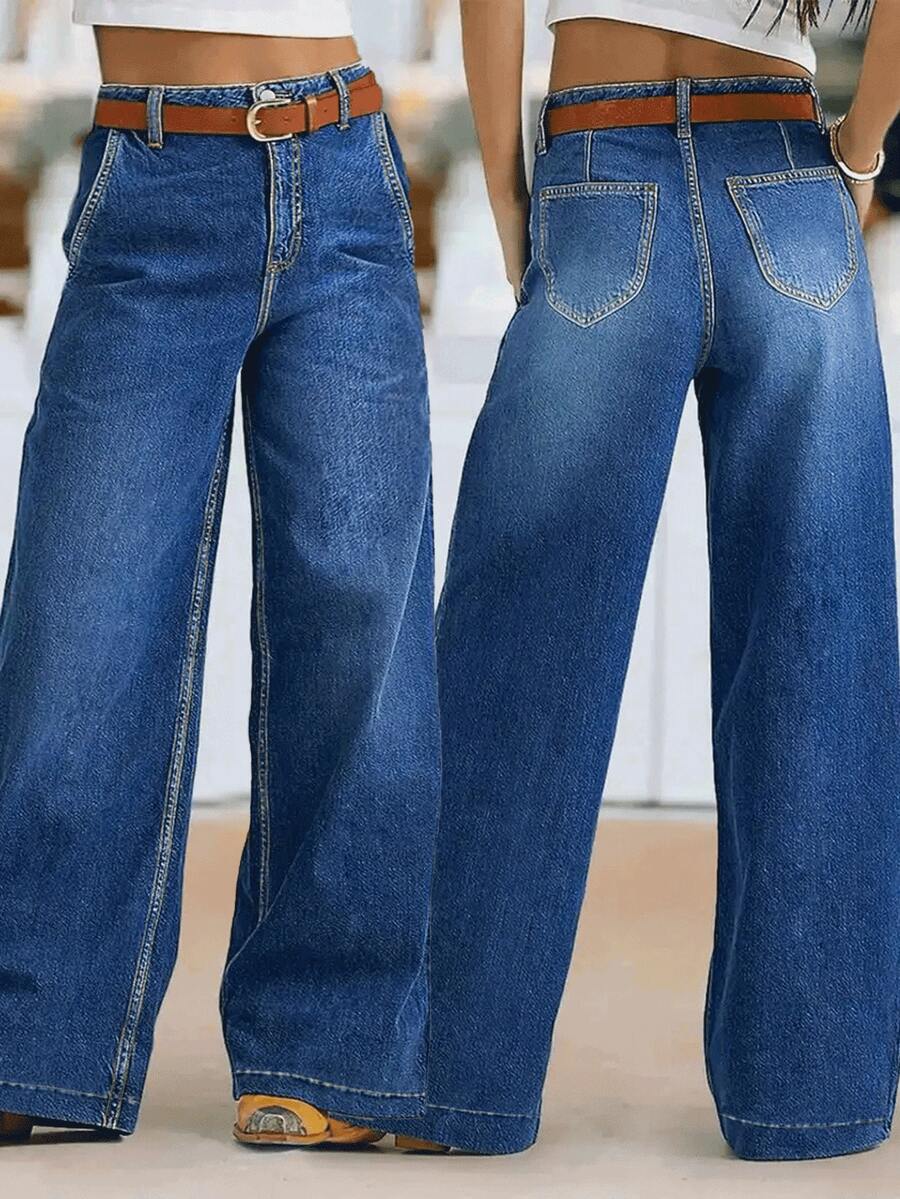 Women's New High Waist Elastic Wide Leg Straight Jeans, Autumn