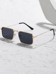 Women's Square Rectangular Sunglasses, Rich Style, Fashionable And Elegant Metal Frame, Suitable For Daily Wear, Beach Accessories, Summer Sunglasses, Beach, Vacation, Travel - 黑色 - 查看 8