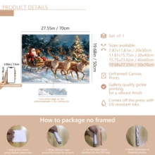 لوحة جدارية فينتاج قطعة واحدة، طباعة على قماش لسانتا كلوز وعربة الأيائل، للاستخدام الداخلي أو الخارجي، موضوع السيد كلوز، ديكور عيد الميلاد | ملصق عيد الميلاد | مؤطر أو غير مؤطر، ديكور الغرفة، ديكور المنزل، ديكور غرفة طالب الجامعة، هدايا لديكور الجدران في الفندق، المنزل، غرفة المعيشة، غرفة النوم، الحمام والمكتب