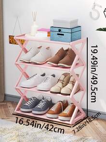 Estantería plegable de plástico de 4 niveles - Organizador de almacenamiento independiente para varias habitaciones, diseño ahorra espacio que sostiene hasta 12 pares de zapatos