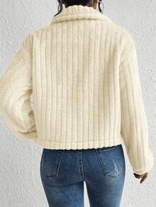 Novedades otoño/invierno para mujer chaqueta casual , sensual y elegante para el día a día Ideal para salidas, vacaciones, reuniones y festivales Cálido, resistente al viento y al frío Perfecto para Año Nuevo, Navidad, Halloween y San Valentín Cazadora con diseño de solapa con botón delantero de franela - Blanco - Ver 2