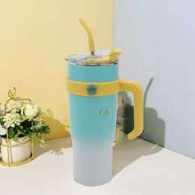 Taza de Gran Capacidad, Taza Térmica para Auto de 1140Ml, Taza de Oficina Simple con Combinación de Colores Degradados, Taza de Hielo de Acero Inoxidable, Termo de Estilo Deportivo, Mantiene el Calor o el Hielo (Pegatinas 3D DIY Aleatorias 0-4pcs) - Verde - Ver 10