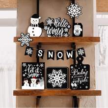 14 piezas Adornos decorativos de bandeja escalonada con copos de nieve de invierno navideños, adornos de muñeco de nieve "Hola Invierno", decoración de escritorio creativa con copos de nieve "Hola Invierno" - Adecuado para salas de estar, entradas y dormitorios - Regalos perfectos para fiestas y decoraciones navideñas