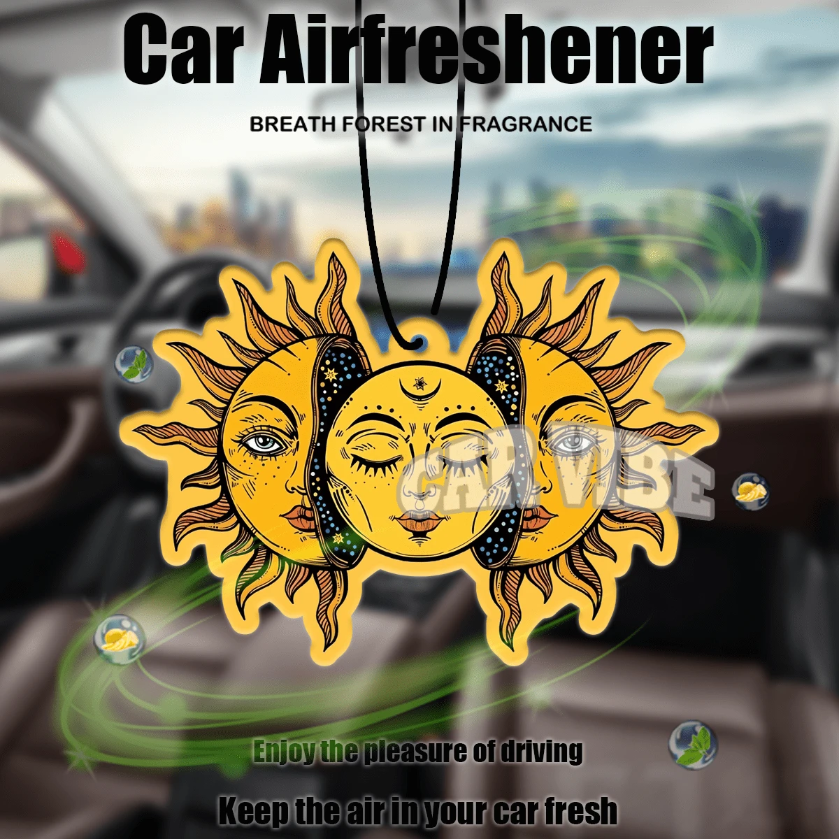 DIE SONNE, Amulett/Schutzsymbol/Design, Auto-Lufterfrischer Anhänger - Cartoon Anime Stil für Rückspiegel, Lüftungsclip, Heim- & Bürodekoration, kreatives Design, Geschenkidee für Freunde