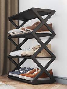 Estantería plegable de plástico de 4 niveles - Organizador de almacenamiento independiente para varias habitaciones, diseño ahorra espacio que sostiene hasta 12 pares de zapatos