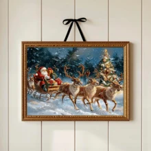 لوحة جدارية فينتاج قطعة واحدة، طباعة على قماش لسانتا كلوز وعربة الأيائل، للاستخدام الداخلي أو الخارجي، موضوع السيد كلوز، ديكور عيد الميلاد | ملصق عيد الميلاد | مؤطر أو غير مؤطر، ديكور الغرفة، ديكور المنزل، ديكور غرفة طالب الجامعة، هدايا لديكور الجدران في الفندق، المنزل، غرفة المعيشة، غرفة النوم، الحمام والمكتب