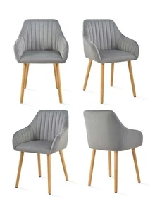 Goeurvant Modern Vertical-Stripe Upholstered Dining Chairs With Armrests And Solid Wood Legs For Dining Room, Kitchen, Living Room - Set Of 2 / Set Of 4 / Set Of 6 - Light Gray - 淺灰色 - 查看 13
