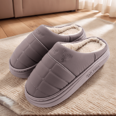 Herren braune Lässig Pantoffeln mit flauschigen Kanten und dicken Sohlen, wasserdichte Schlüpf-Hausschuhe mit warmem Plüsch für Herbst/Winter