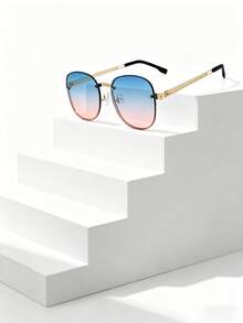 Fashionable Square Retro Women's Glasses, Metal Splice Slimming Decorative Glasses, Women's Daily Fashion Accessory