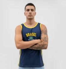 Camisa Regata do Brasil Bordada - Azul Marinho - Visão 5
