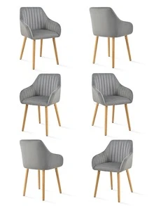 Goeurvant Modern Vertical-Stripe Upholstered Dining Chairs With Armrests And Solid Wood Legs For Dining Room, Kitchen, Living Room - Set Of 2 / Set Of 4 / Set Of 6 - Light Gray - 淺灰色 - 查看 12