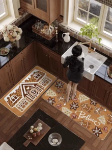 1 pièce/2 pièces/3 pièces Paillasson en peluche à thème de Noël, avec éléments de Noël multicolores. Tapis mignon en forme d'homme en pain d'épices et de maison de dessin animé. Tapis de Noël, tapis du Nouvel An, tapis de salon, tapis de chambre à coucher, tapis de salle à manger, tapis de cuisine, très absorbant