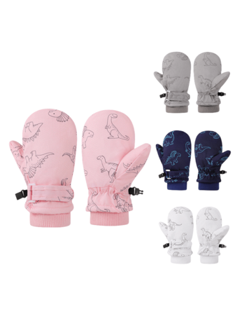 1 Pair Thickened Winter Snow Play Kids Gloves, Outdoor Warm Cartoon Dinosaur Children Gloves