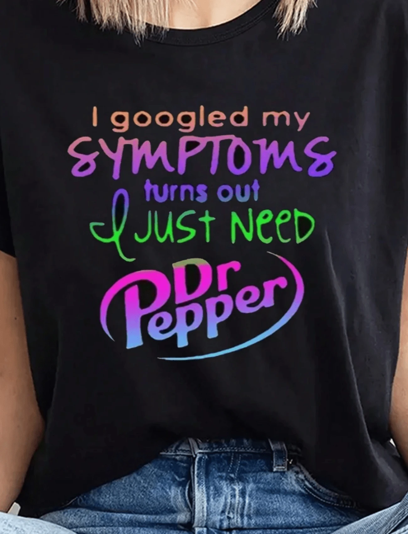 Pepper Letter Patterned T-Shirt Women's Graphic T-Shirt Casual Comfy Tees For Daily Wear Cotton Crew Neck - 黑色 - 查看 1