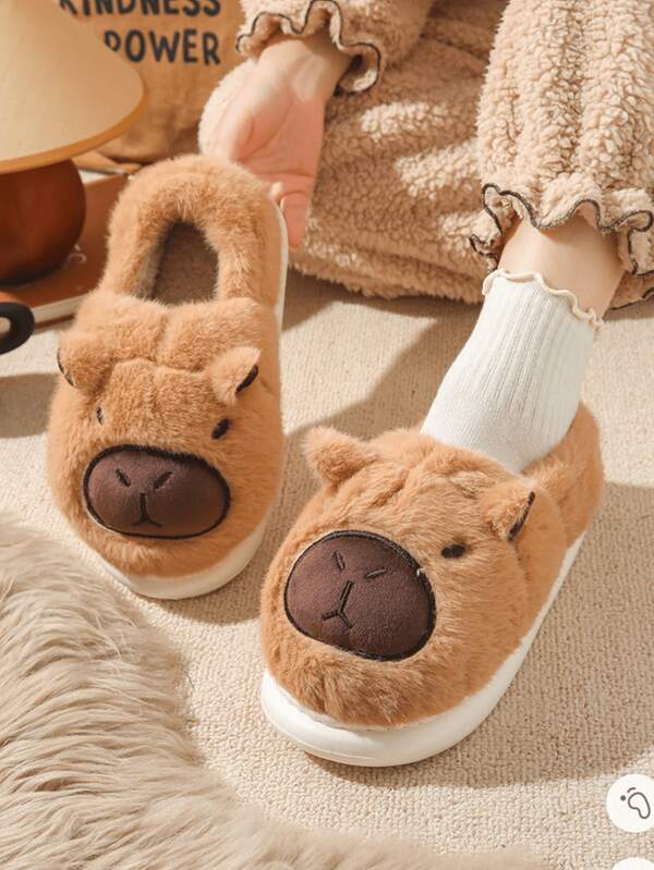 Pantoufles d'intérieur de couple en peluche épaisse, chaudes et confortables, avec motif de capybara de dessin animé pour hommes, pour l'automne/l'hiver