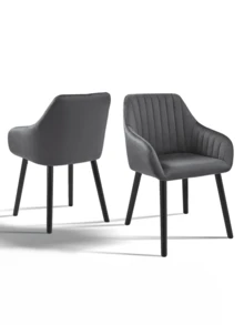 Goeurvant Modern Vertical-Stripe Upholstered Dining Chairs With Armrests And Solid Wood Legs For Dining Room, Kitchen, Living Room - Set Of 2 / Set Of 4 / Set Of 6 - Dark Grey - Dark Grey - View 12