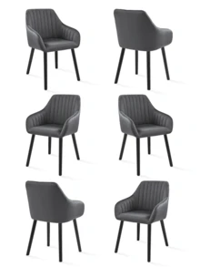 Goeurvant Modern Vertical-Stripe Upholstered Dining Chairs With Armrests And Solid Wood Legs For Dining Room, Kitchen, Living Room - Set Of 2 / Set Of 4 / Set Of 6 - Dark Grey - Dark Grey - View 13